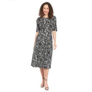 London Times Black & White Print Midi Dress Size 12‎ New Office Career Fall